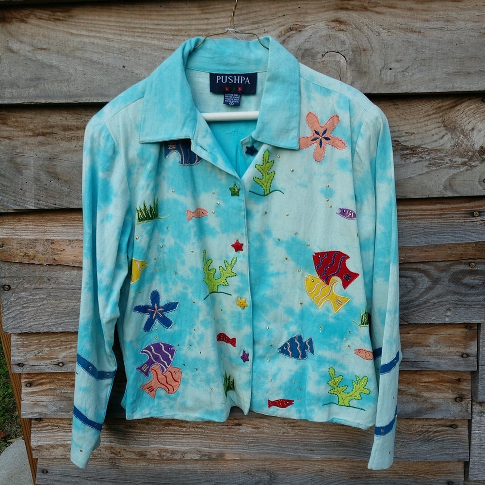 Jacket Tropical Fish Ocean Life Embroidered Fully Lined Small New - Picture 13 of 13
